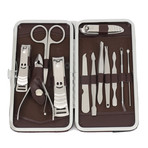 12-Piece Manicure + Pedicure Set // Stainless Steel + Brown Leather Case