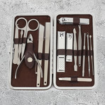 15-Piece Manicure + Pedicure Set // Stainless Steel + Brown Leather Case