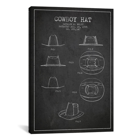 Cowboy Hat Charcoal Patent Blueprint // Aged Pixel (18"W x 12"H x 0.75"D)