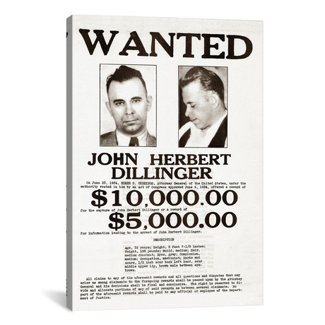 John Dillinger Wanted Poster // John Parrot (18"W x 12"H x 0.75"D)