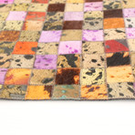 ECARPETGALLERY Cowhide Patchwork // Light Brown, Purple Rug // 5'2" x 8'3"