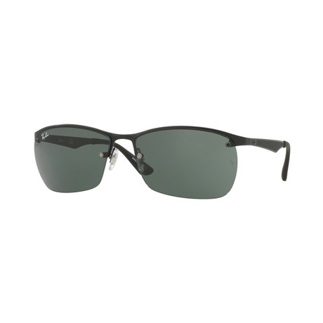 Men's Rectangular Sunglasses // Matte Black + Green