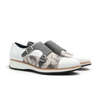 Q1 Double Monk Shoes // White + Gray (US: 6.5)