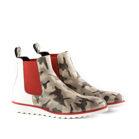 Nezzar II Patina Chelsea Boots // Light Gray + White + Red (US: 6)