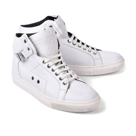 Versace Collection // Hi-Top Fashion Sneaker // White + Nickel (Euro: 39)