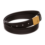 Dunhill // Black Leather Gold Buckle Belt // Black + Gold // Pre-Owned