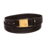 Dunhill // Black Leather Gold Buckle Belt // Black + Gold // Pre-Owned