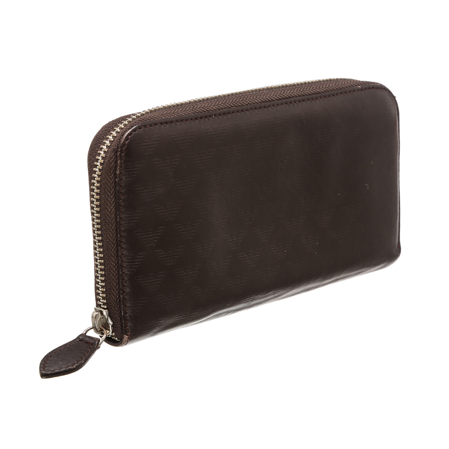 Emporio Armani // Dark Brown Leather Zipper Wallet // Dark Brown // Pre ...