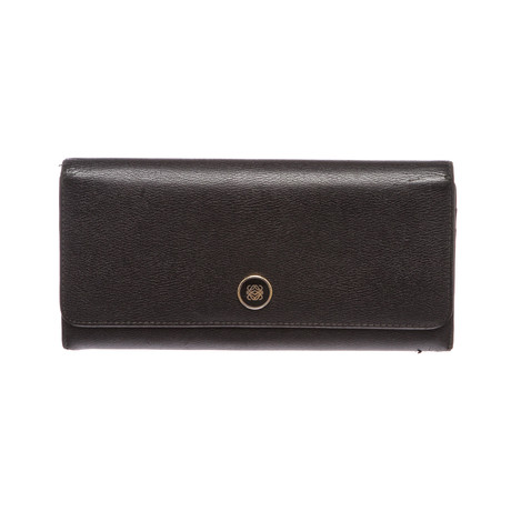 Loewe // Black Leather Long Wallet // Black // Pre-Owned