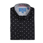 Spread Collar Woven Polka Dot Shirt // Black (L)