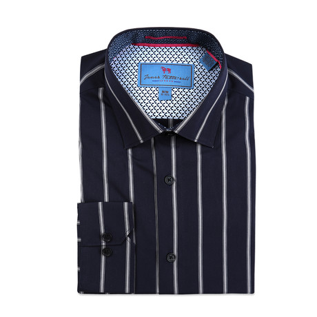 Spread Collar Woven Wide Track Stripe // Black (XS)