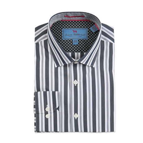 Spread Collar Woven Stripe Shirt // White (S)