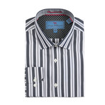 Spread Collar Woven Stripe Shirt // White (L)
