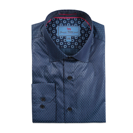 Spread Collar Woven Mini Hex Print // Navy (XS)