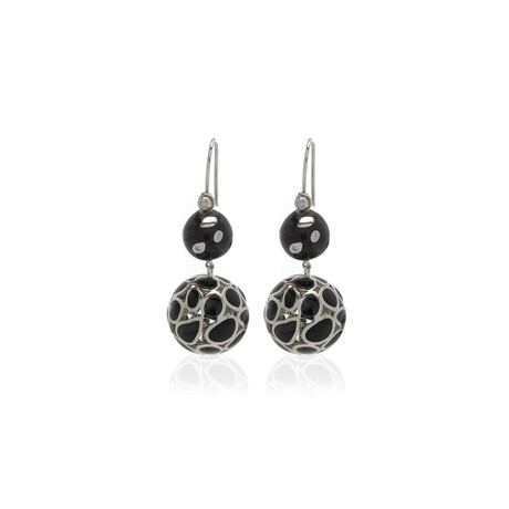 Nouvelle Bague 18k White Gold Diamond + Enamel Earrings I