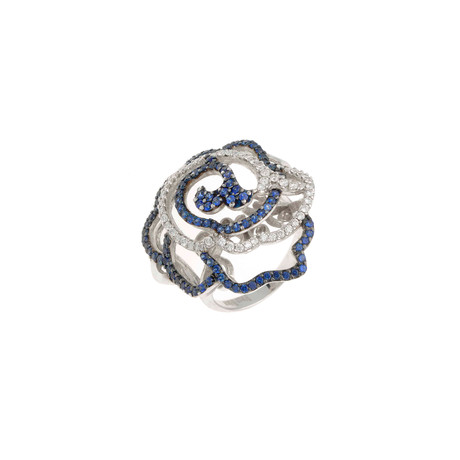 Piero Milano 18k White Gold Diamond + Sapphire Statement Ring // Ring Size: 7