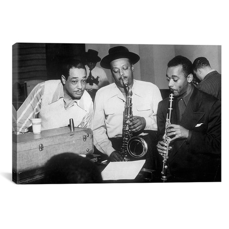 Duke Ellington with Ben Webster and Jimmy Hamilton at Carnegie Hall, 1948 // Rue Des Archives (18"W x 12"H x 0.75"D)