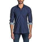 Austin Long Sleeve Shirt // Navy Blue + Paisley Cuff (L)