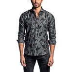 Long Sleeve Button-Up Shirt // Charcoal Paisley Flocking (M)