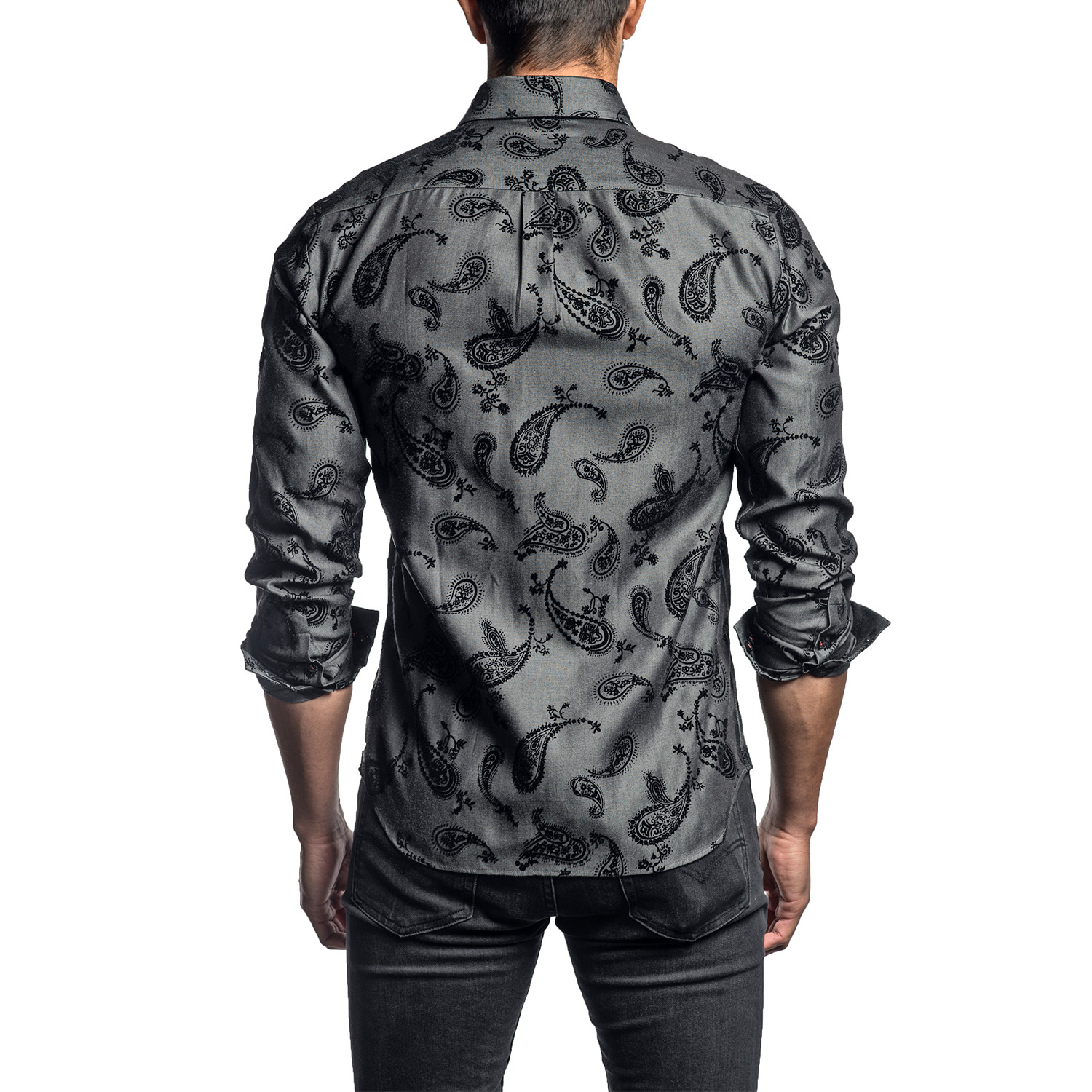 Long Sleeve Button-Up Shirt // Charcoal Paisley Flocking (M) - Jared ...