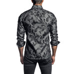 Long Sleeve Button-Up Shirt // Charcoal Paisley Flocking (M)