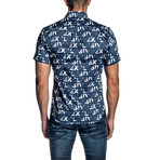 Short Sleeve Button-Up Shirt // Navy Print (2XL)