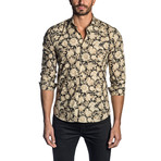 Leo Floral Long Sleeve Shirt // Black + Gold (XL)