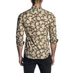 Leo Floral Long Sleeve Shirt // Black + Gold (2XL)