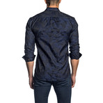 Chris Jacquard Camo Long Sleeve Shirt // Navy (M)