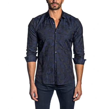 Chris Jacquard Camo Long Sleeve Shirt // Navy (S)