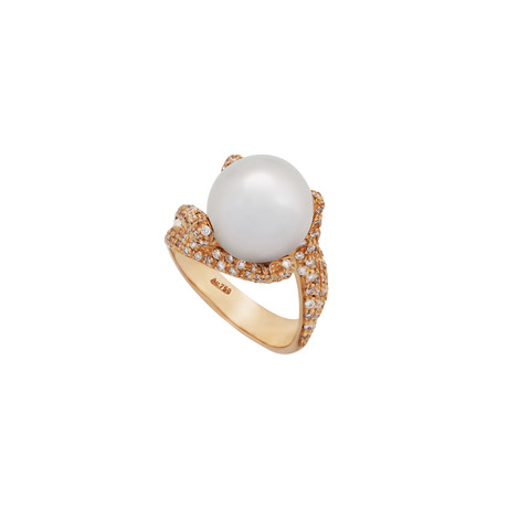 Hans D. Krieger 18k Rose Gold Pearl + Diamond Ring // Ring Size: 7