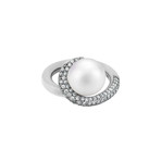 Gubelin 18k White Gold Pearl + Diamond Ring // Ring Size: 8