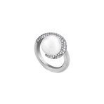 Gubelin 18k White Gold Pearl + Diamond Ring // Ring Size: 8