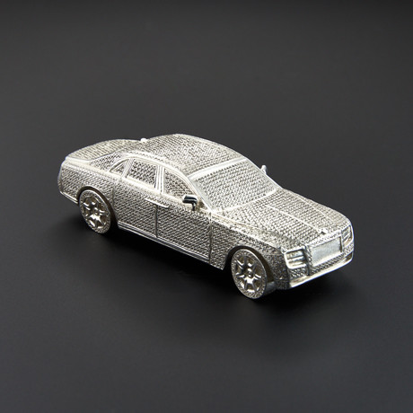 Rolls Royce Ghost 80mm // Hand-Made Scale Model with Full Diamond Pave (Silver)