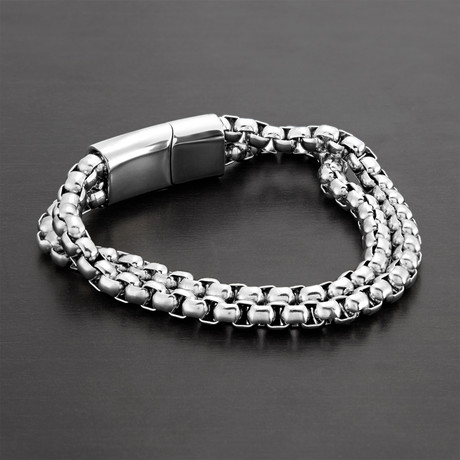 Polished Stainless Steel Double Str+ Box Chain Bracelet // White