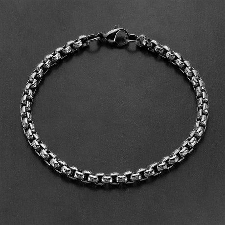 Men's IP Stainless Steel Textured Box Chain Bracelet // Black