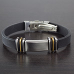 Stainless Steel Two Tone Accents Rubber ID Bracelet // Black + Silver + Gold