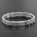 Men's High-Polish Stainless Steel Half Moon Link ID Bracelet // Silver