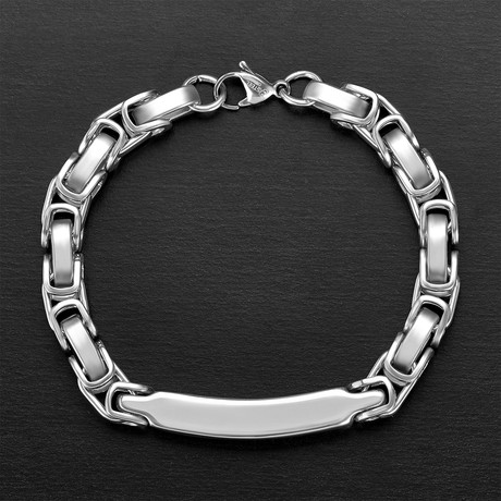 High Polish Stainless Steel Byzantine ID Bracelet // Silver