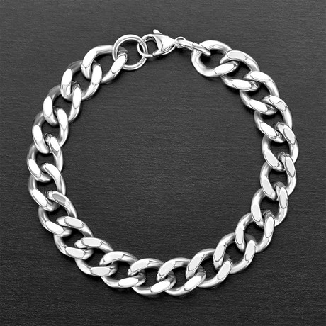 Stainless Steel Black Plated Polished Curb Chain Link Bracelet // Silver