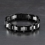 IP Brushed + Polished Stainless Steel H Link Bracelet // Black + White