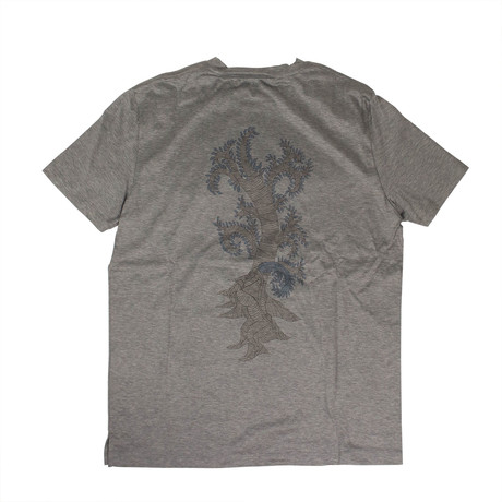Tree Design T-shirt // Gray + Tan + Blue (S)