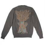 Cashmere Tree Design Sweater // Gray + Blue + Orange (M)
