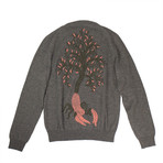 Cashmere Tree Design Sweater // Gray + Coral + Green (M)