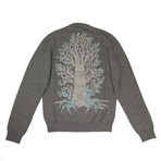 Cashmere Tree Design Sweater // Gray + Teal + Tan (M)