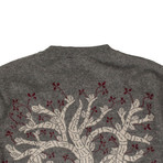 Cashmere Tree Design Sweater // Gray + Maroon + Tan (L)