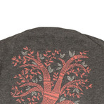 Cashmere Tree Design Sweater // Gray + Coral + Gray (M)