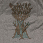 Tree Design T-shirt // Gray + Brown + Teal (S)