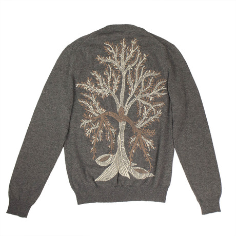 Cashmere Tree Design Sweater // Gray + Brown (S)