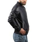 Oil Leather Jacket // Navy Blue (XL)